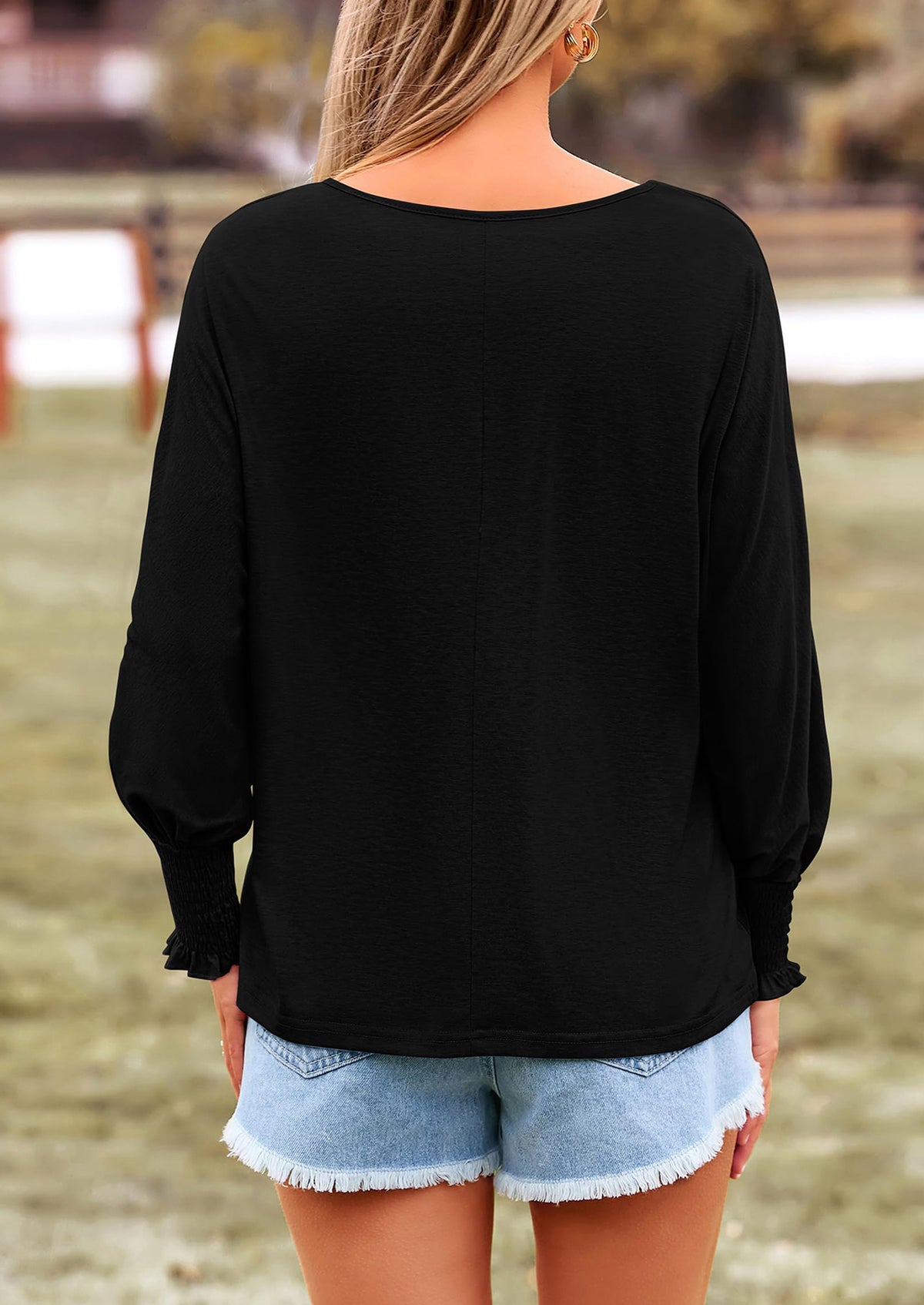 Puff Long Sleeve Crew neck Casual Basic T-shirts
