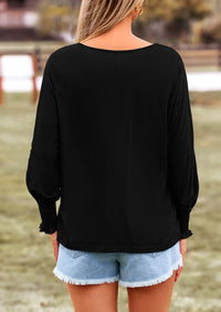 Puff Long Sleeve Crew neck Casual Basic T-shirts