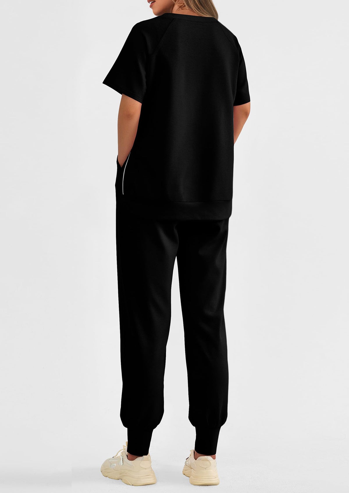 Casual Short Sleeve Tops High Waisted Sweatpants Two Piece Sets