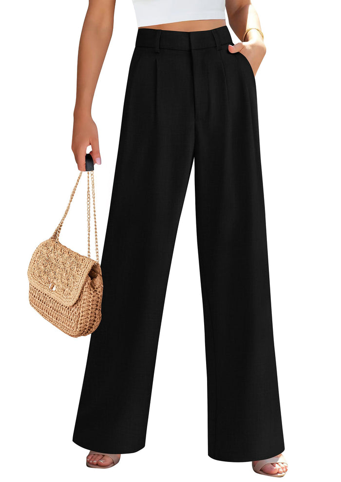 Elastic High Waisted Straight Leg Business Trousers Slacks With Pockets