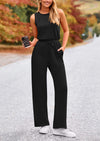 PRETTYGARDEN Jumpsuits Casual Outfits Sleeveless Wide Leg Long Pants Rompers