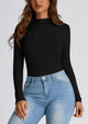 Y2K Long Sleeve Mock Neck Ruched Slim Fitted Casual Blouses