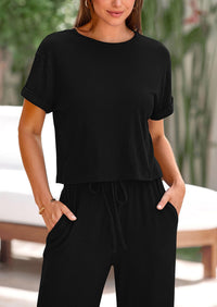 Short Sleeve T-Shirt Wide Leg Pants Two Piece Sets