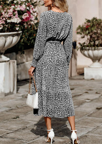 Long Sleeve V Neck Ruffle Belted Boho Dresses