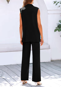 Sleeveless Suit Vest And Wide Leg Pants Business Casual Blazer Set