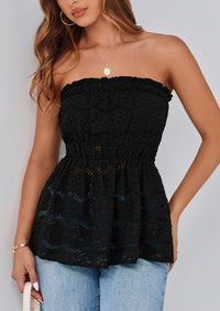 Boho Strapless Off Shoulder Eyelet Smocked Peplum Going Out Tube Tops