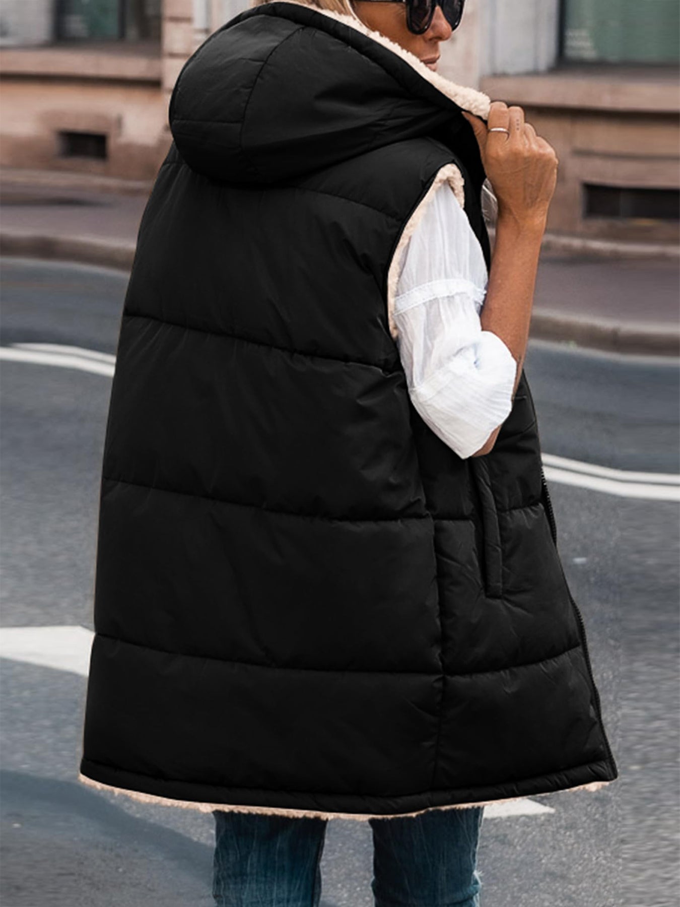 PRETTYGARDEN Womens Fall Reversible Vests Sleeveless Fleece Jacket Zip Up Hoodie Pockets Long Warm Winter Coat Outerwear