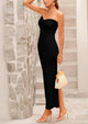 Strapless Tube Twist Knot Front Ribbed Knit Elegant Bodycon Maxi Dresses With Slit