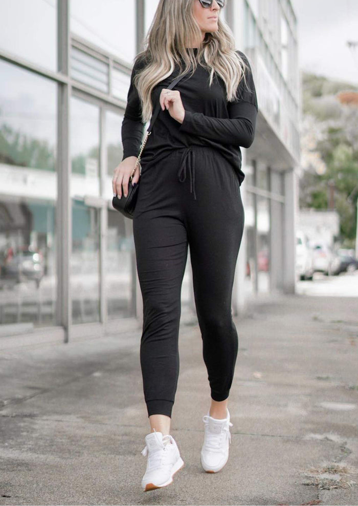 Black Two Pieces Oversized Fall Tracksuit