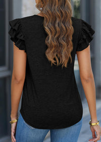 Casual Ruffle Short Sleeve V Neck T-shirts