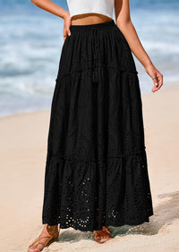 Bohemian Casual Lace Embroidered Eyelets A-Line Beach Long Dress