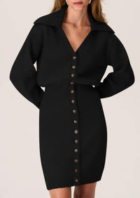Long Sleeve V Neck Button Down Knit Pullover Sweater Dresses