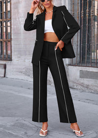 Business Casual Jacket Wide Leg Pants 2 Piece Blazer Sets