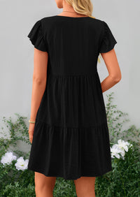 Casual Cap Sleeve V Neck Tiered Ruffle Swing A Line Dresses