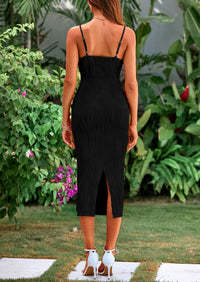 Spaghetti Strap Sleeveless Knit Tight Fitted Midi Dresses