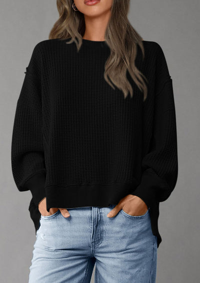 PRETTYGARDEN Oversized Sweatshirt for Women Fashion Crewneck Long Sleeve Pullover Waffle Knit Tops Fall Trendy Clothes