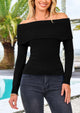 Off-Shoulder Y2K Long Sleeve Ribbed Knit Fitted Sweaters