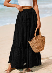 Bohemian Casual Lace Embroidered Eyelets A-Line Beach Long Dress