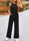 PRETTYGARDEN Jumpsuits Casual Outfits Sleeveless Wide Leg Long Pants Rompers