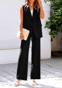 Sleeveless Suit Vest And Wide Leg Pants Business Casual Blazer Set