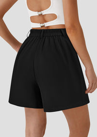 Elastic High Waisted Wide Leg Business Casual Dressy Shorts with Pockets