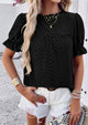 Casual Crew Neck Ruffle Short Sleeve Eyelet Babydoll Blouse