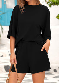 Short Sleeved Top And Casual Shorts 2-Piece Set With Pockets