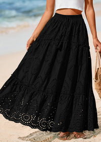 Bohemian Casual Lace Embroidered Eyelets A-Line Beach Long Dress