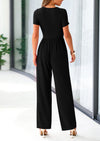 PRETTYGARDEN Casual Short Sleeve Square Neck Wide Leg Jumpsuit Rompers
