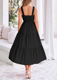 Smocked Ruffle A Line Long Flowy Sleeveless Beach Midi Dress