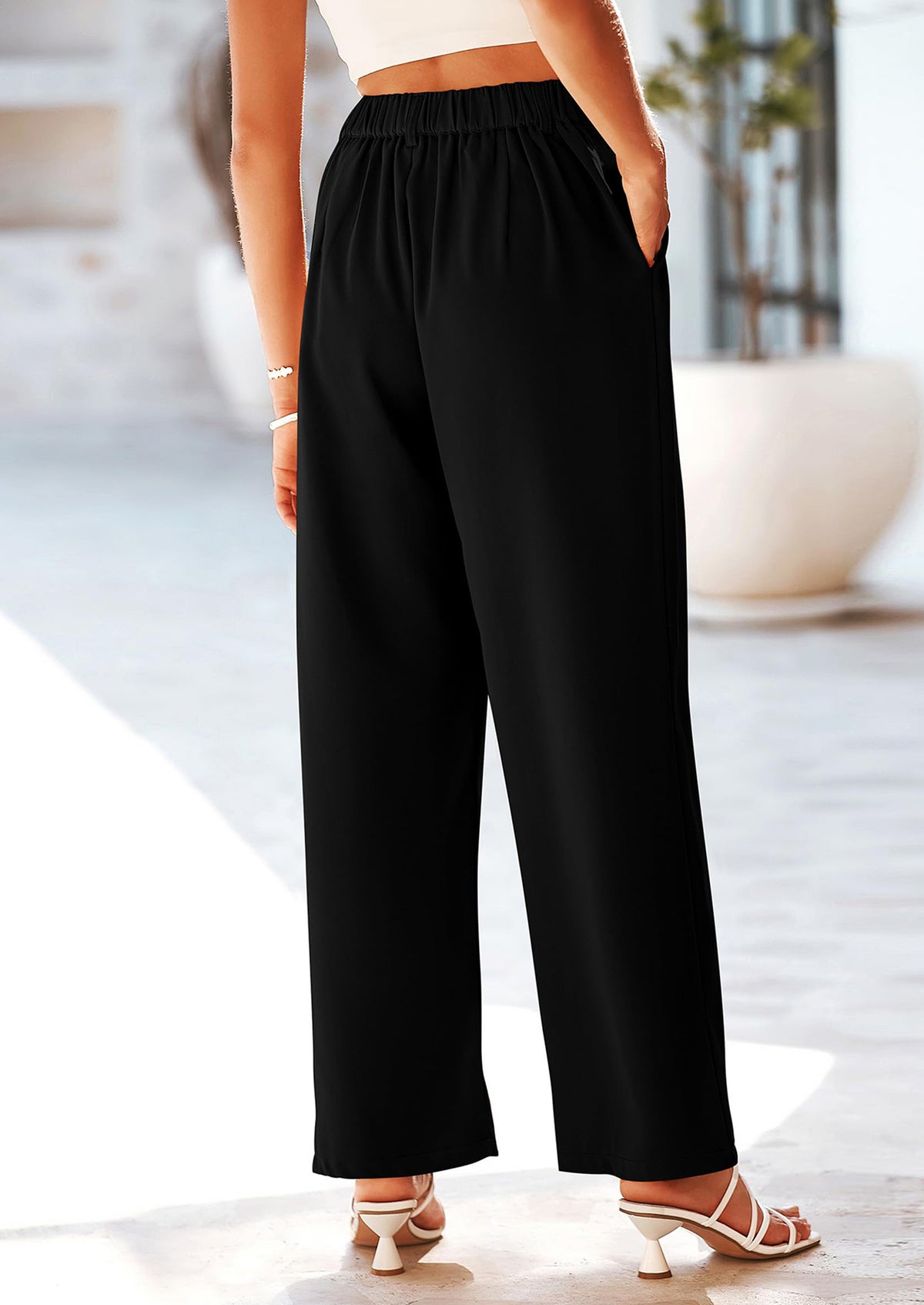 Casual Wide Leg High Elastic Waisted Long Work Pants