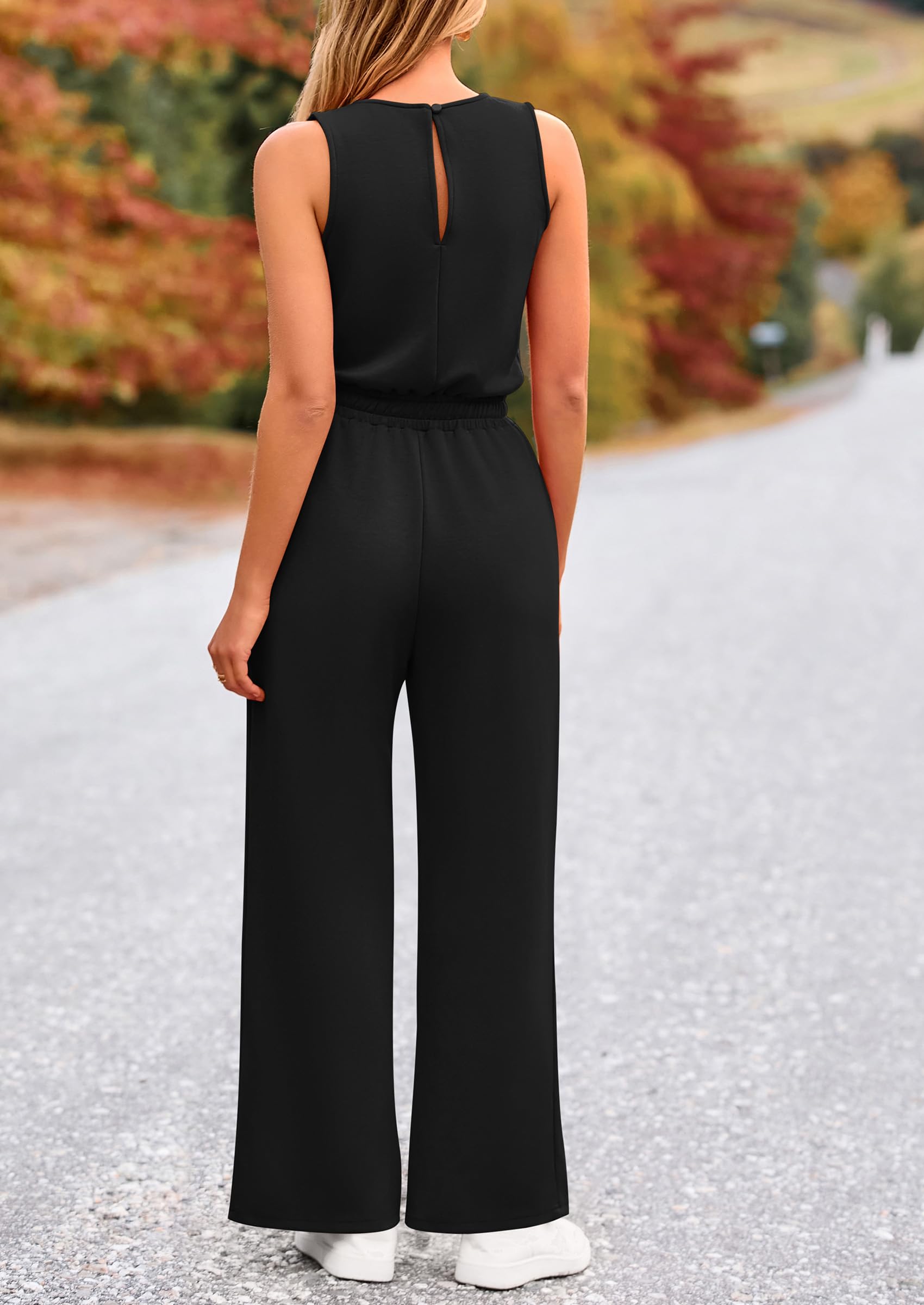 Ladies Jumpsuit Black Wide Leg Jumpsuit Casual PRETTYGARDEN Womens