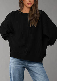 PRETTYGARDEN Oversized Sweatshirt for Women Fashion Crewneck Long Sleeve Pullover Waffle Knit Tops Fall Trendy Clothes