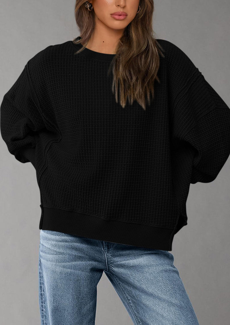 PRETTYGARDEN Oversized Sweatshirt for Women Fashion Crewneck Long Sleeve Pullover Waffle Knit Tops Fall Trendy Clothes
