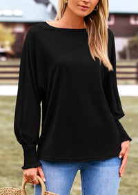 Puff Long Sleeve Crew neck Casual Basic T-shirts
