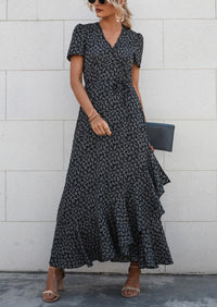 Floral V Neck Short Sleeve Midi Dresses
