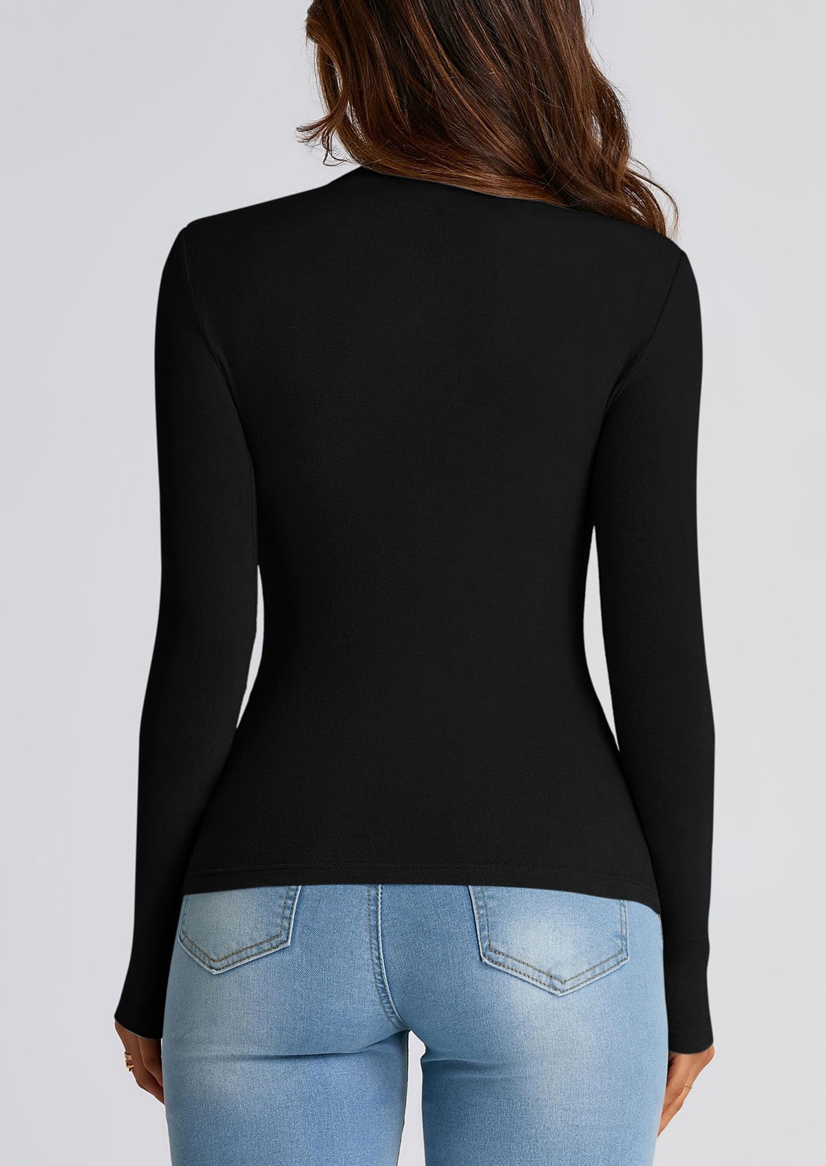 Y2K Long Sleeve Mock Neck Ruched Slim Fitted Casual Blouses
