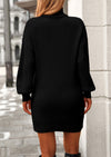 PRETTYGARDEN Sweater Dress for Women Long Puff Sleeve Turtleneck Ribbed Knit Oversized Pullover Winter Short Dress
