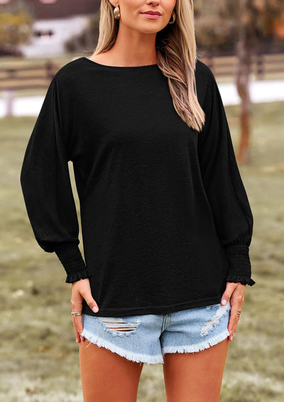 PRETTYGARDEN Women's Spring Fashion T Shirts Puff Long Sleeve Crewneck Casual Basic Tee Tops Blouses