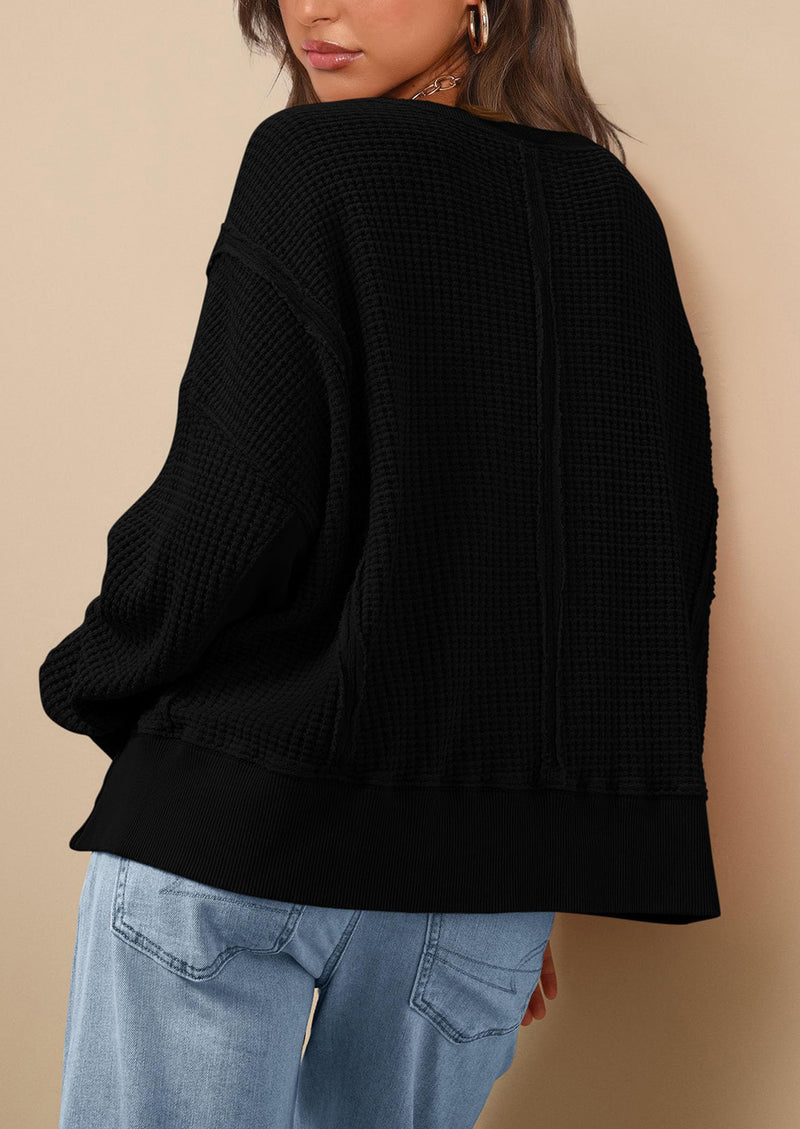 PRETTYGARDEN Oversized Sweatshirt for Women Fashion Crewneck Long Sleeve Pullover Waffle Knit Tops Fall Trendy Clothes