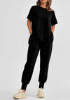 PRETTYGARDEN 2 Piece Outfit Tracksuits Casual Short Sleeve Tops High Waisted Sweatpants Set