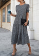 Casual Boho Floral Print Ruffle Puff Short Sleeve Flowy Beach Party Midi Dresses