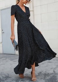 Floral V Neck Short Sleeve Midi Dresses