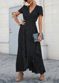 Floral V Neck Short Sleeve Midi Dresses