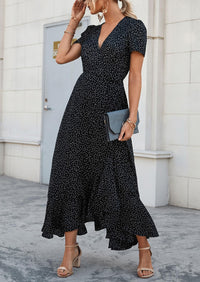 Floral V Neck Short Sleeve Midi Dresses