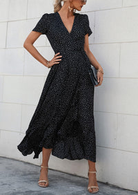 Floral V Neck Short Sleeve Midi Dresses