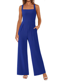 Sleeveless Dressy Square Neck Wide Leg Pants Knitted with Pockets Jumpsuits