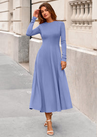 PRETTYGARDEN Women's Fall Long Sleeve Midi Dress Casual Elegant Ruffle Flowy A Line Swing Cocktail Party Dresses