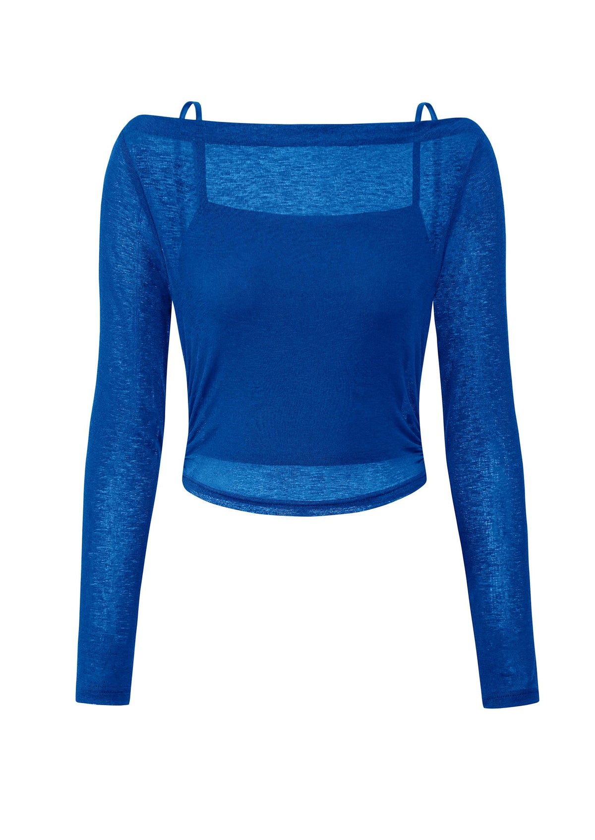 Boat Neck Long Sleeve Sheer Crop Cover Up with Spaghetti Strap Camisole 2 Piece Blouses
