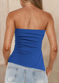 Strapless Ruched Asymmetric Bandeau Shirts